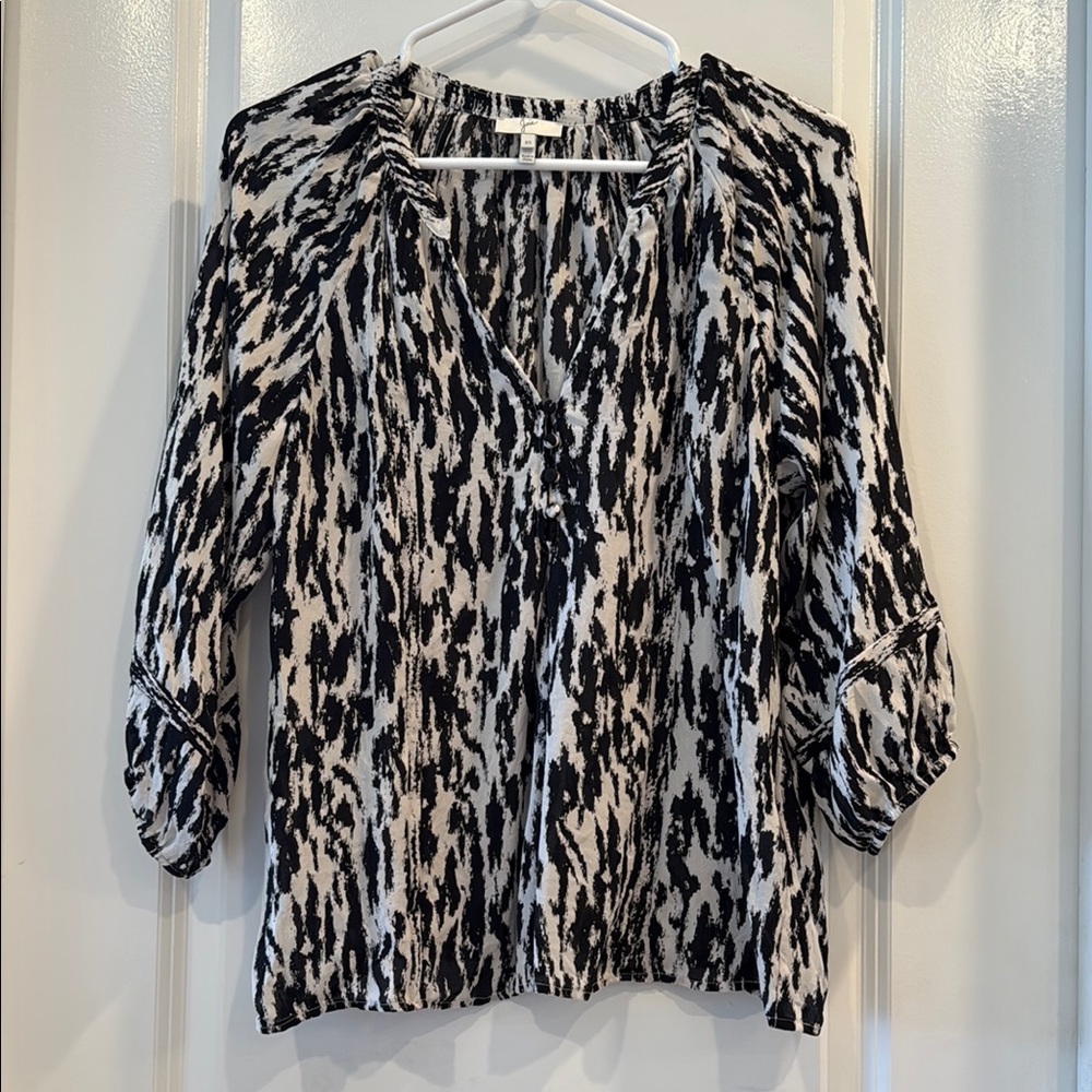 Joie Black and White Boho Silk  Blouse